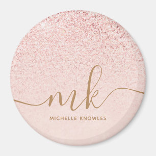 Imán Rosa de moda Purpurina de oro Iniciales de moda y 