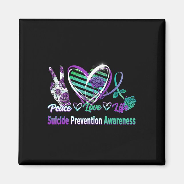 Imán Rosa de Paz de Heart Ribbon Ama Suicidio de Salud  (Frente)