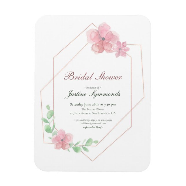 Imán Rosa Dorada Geométrica Floral Bridal Shower (Vertical)