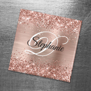 Imán Rosa Dorado Brillante Glitter Foil Monograma Elega