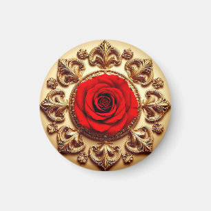 Imán Rosa elegante con marco decorativo ornamentado