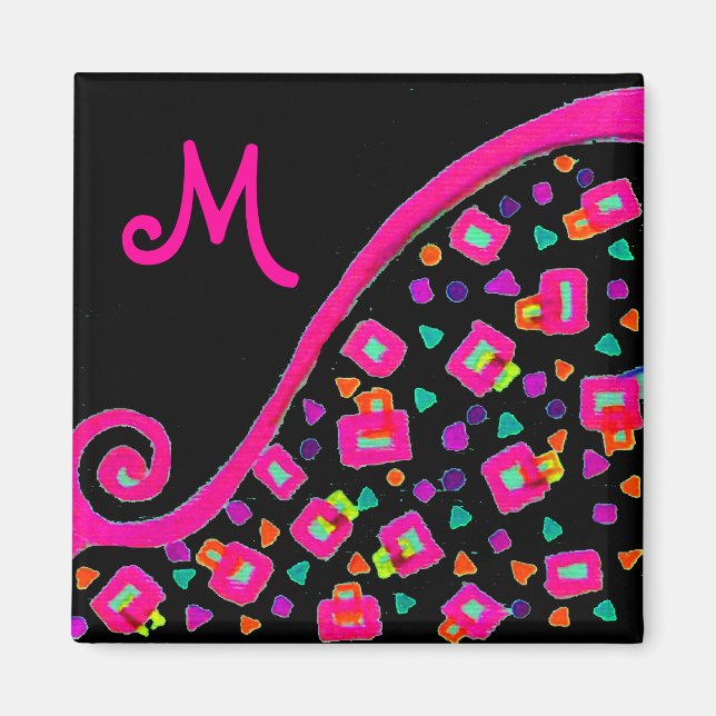 IMÁN ROSA FUCHSIA BLACK ABSTRACT DECO MONOGRAM (Frente)