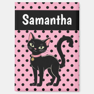 Imán Rosa Gato Negro Retro Personalizado