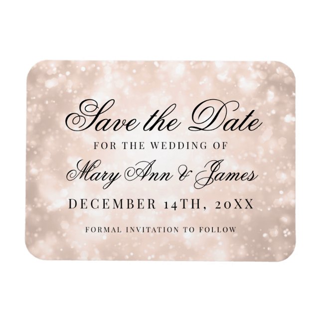 Imán Rosa Gold Champagne Bokeh Elegant Save The Date (Horizontal)