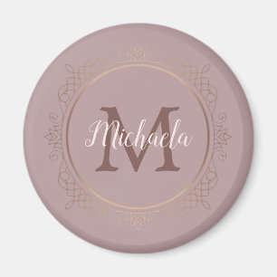 Imán Rosa Gold Elegant Modern Monogrammed Template