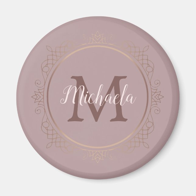 Imán Rosa Gold Elegant Modern Monogrammed Template (Frente)