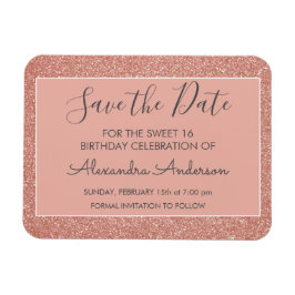 Imán Rosa Gold Purpurina Sweet 16 Save the Date