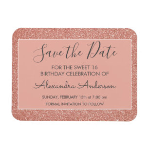 Imán Rosa Gold Purpurina Sweet 16 Save the Date