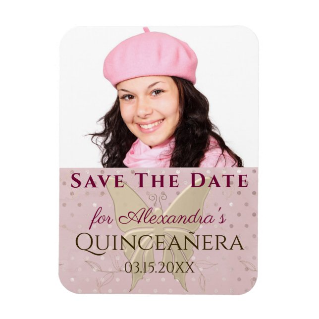 Imán Rosa Gold Save The Date Quinceanera Photo (Vertical)