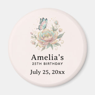 Imán Rosa mágica y mariposa Cumpleaños fecha pastel