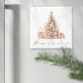 Imán Rosa minimalista Árbol de guión dorado Feliz Navid