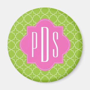 Imán Rosa + Monograma verde de Quatrefoil