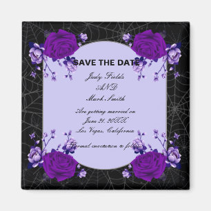 Imán Rosa morado Floral Spiderweb Wedding Guardar La Fe