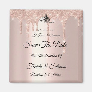 Imán Rosa musulmán    GoldSave The Date Magnet 