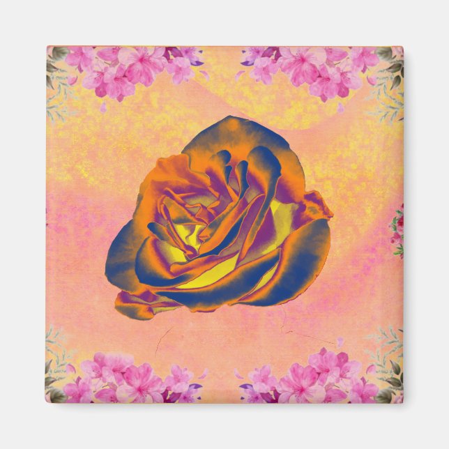 Imán Rosa naranja Fridge Magnet (Frente)