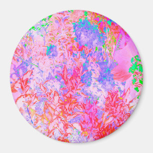 Imán Rosa pastel y rojo con paisaje de hortensias azule