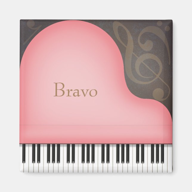 Imán Rosa Pink Grand Piano Nombre personalizado o Músic (Frente)
