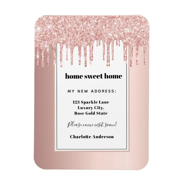 Imán Rosa purpurina oro hogar hogar hogar dulce hogar e (Vertical)