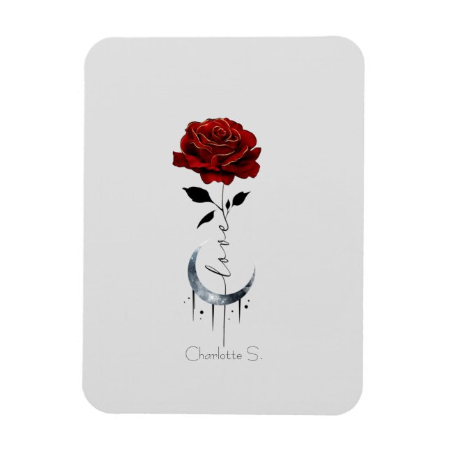 Imán Rosa roja de tatuaje y luna de luna creciente con  (Vertical)