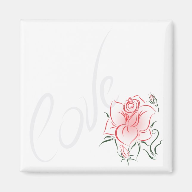 Imán Rosa roja estilizada y amor (Frente)