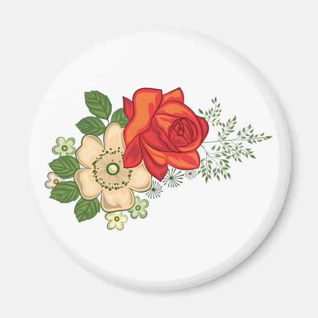 Imán Rosa Roja y Margaritas (Frente)