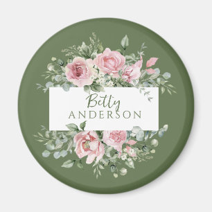 Imán Rosa Rosa Blush Nombre Personalizado