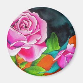 Imán Rosa rosa con arte acuarela naranja
