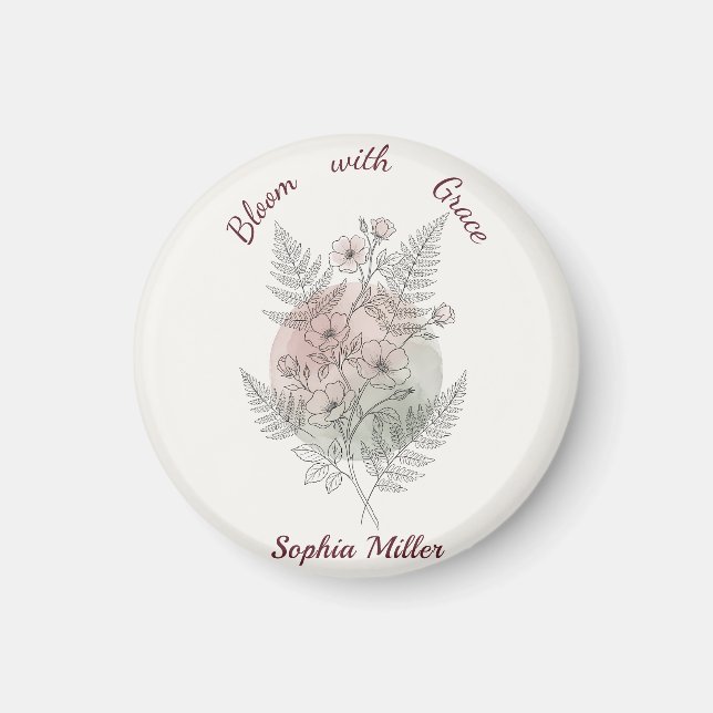 Imán Rosa rosa personalizada con flores personalizadas  (Frente)