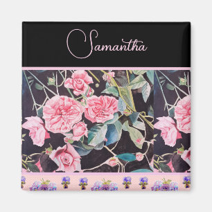 Imán Rosa Rosa Pink Watercolor Vintage Personalizable