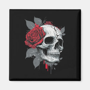Imán Rosa Skeleton Skull Mano Rosa de Flor Roja