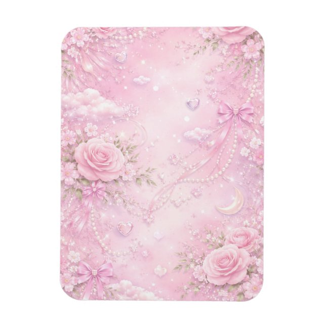 Imán Rosa Soñador Floral Perlas Lazos Destellos (Vertical)