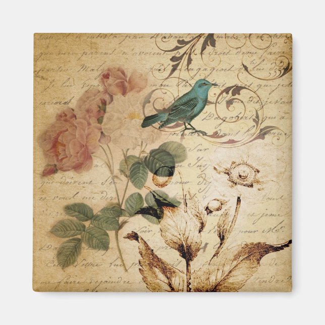 Imán Rosa victoriano Paris Scripts ave botánica frances (Frente)