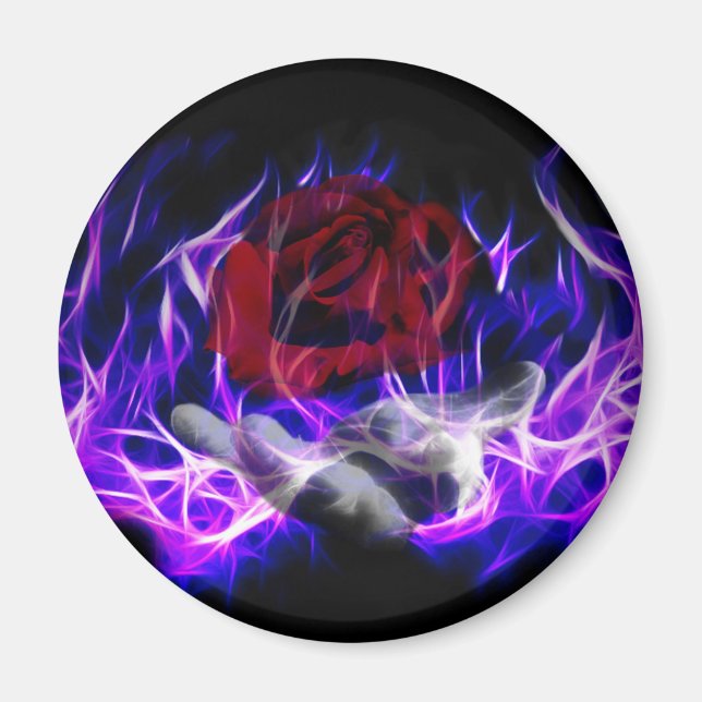 Imán Rosa violento de llama y mano de dioses (Frente)