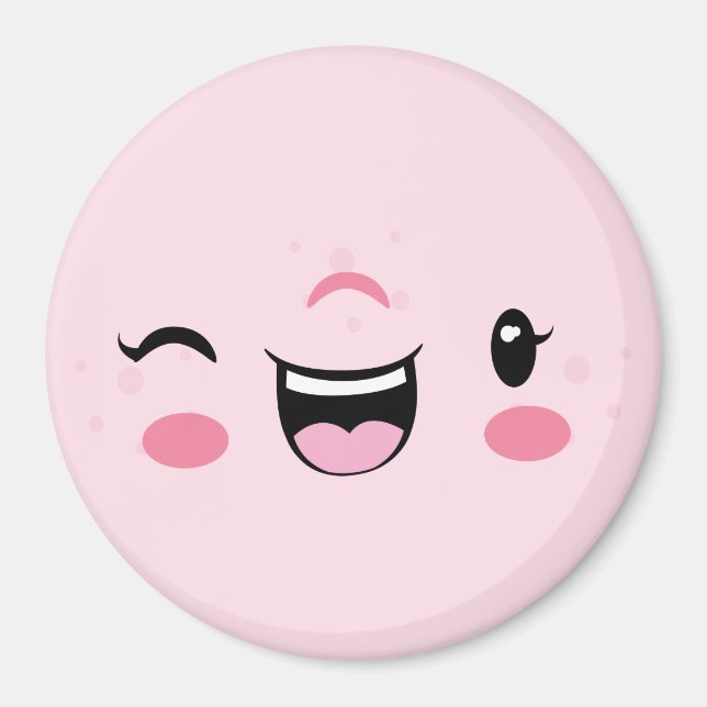 Imán Rosa Winking Kawaii Face (Frente)
