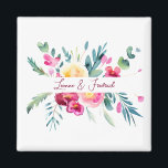 Imán Rosa y fucsia floral acuarela personalizada Boda<br><div class="desc">Rosa y fucsia floral acuarela,  agregue sus detalles.</div>