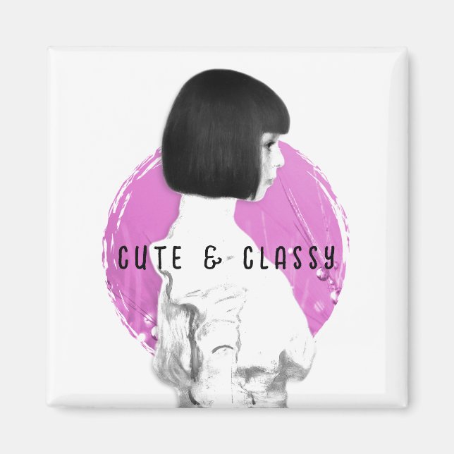 Imán Rosa y negro Chica de clase y clase (Frente)