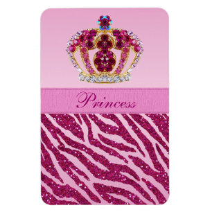 Imán rosado de princesa Crown Zebra Glitter Print