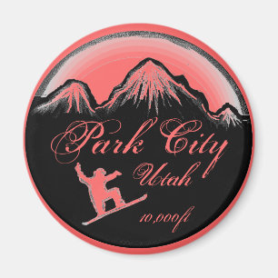 Imán rosado del arte de la snowboard de Park City
