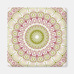 Imán Rosado Rosa y Medallón Mandala Verde Oliva
