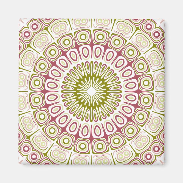 Imán Rosado Rosa y Medallón Mandala Verde Oliva (Frente)