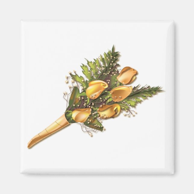 Imán Rosas amarillas envueltas en Relieve metalizado (Frente)