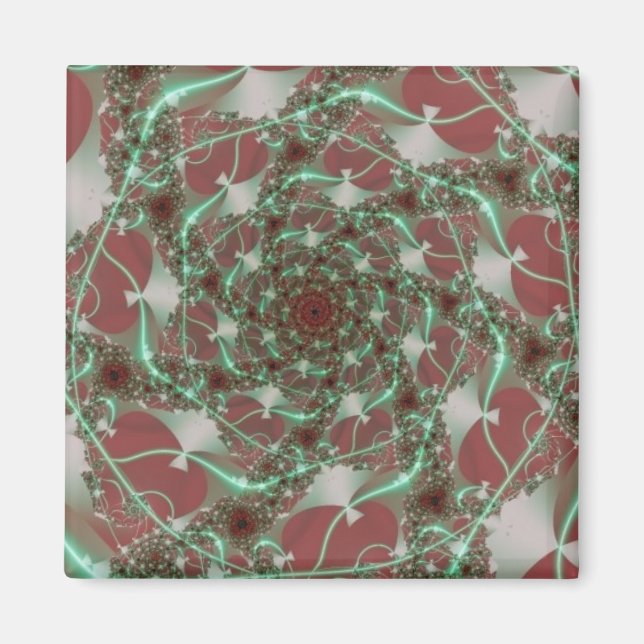 Imán Rosas | Arte fractal rojo y verde (Frente)