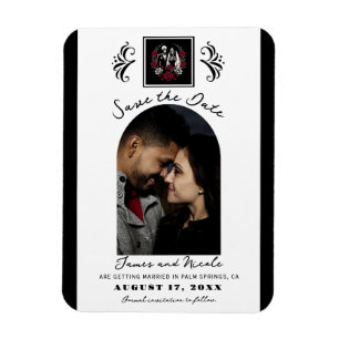 Imán Rosas Blancas Rojos y Negros Esqueleto Guardar la 