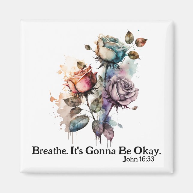 Imán Rosas de acuarela Escritura Biblia verso blanco (Frente)