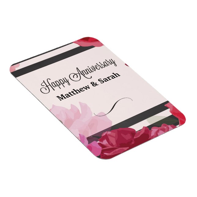Imán Rosas de Aniversario boda, franjas, nombres person (Lado Derecho)