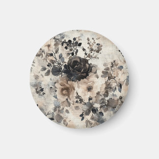 Imán Rosas de color de agua de época en beige, negro y