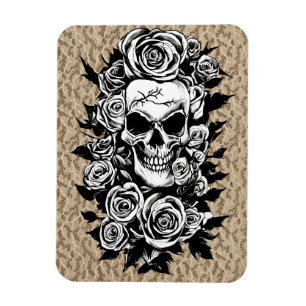 Imán Rosas de cráneo humanos Gótico dibujo original de 