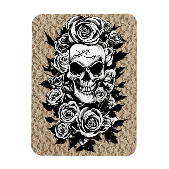 Imán Rosas de cráneo humanos Gótico dibujo original de  (Vertical)