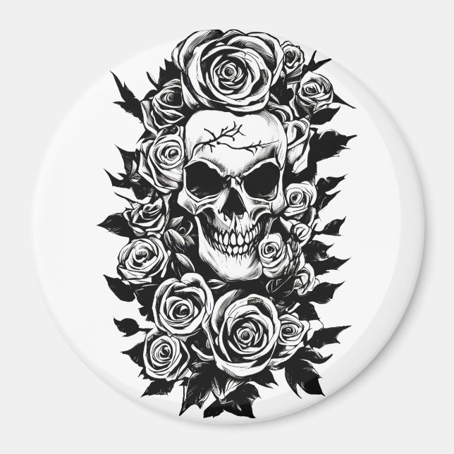 Imán Rosas de cráneo humanos Gótico dibujo original de  (Frente)