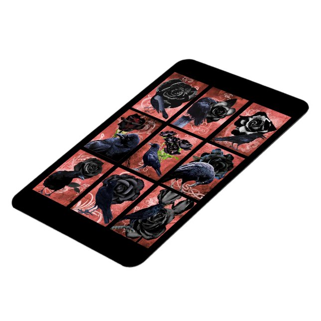 Imán Rosas de cuervos y cuervos negros collage de arte  (Lado Izquierdo)